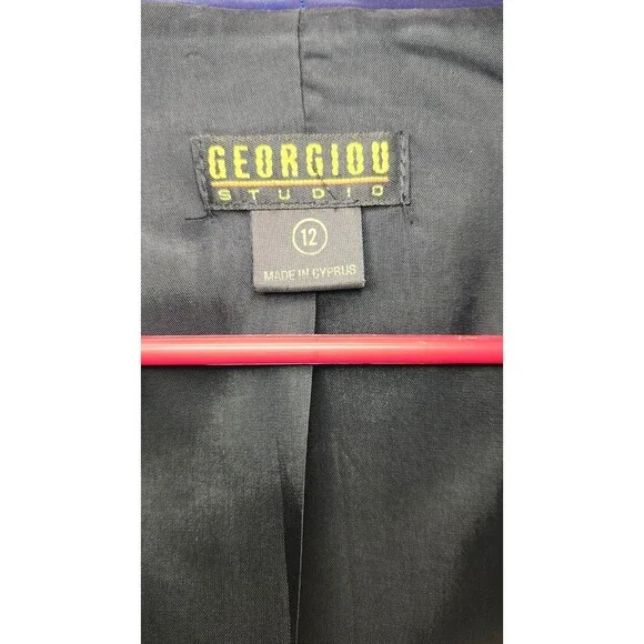 VNT Georgiou Studio Blue Shiny Blazer Size 12 + Unbranded Skirt Set Womens Suit - Picture 4 of 16